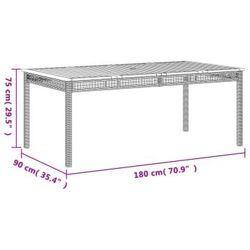 Garden Table Grey 180x90x75 cm Poly Rattan Acacia Wood