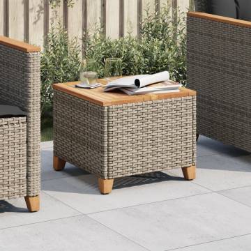 Garden Table Grey 45x45x37 cm Poly Rattan Acacia Wood