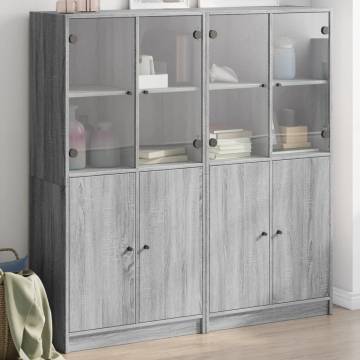 Bookcase with Doors Grey Sonoma 136x37x142 cm Engineered Wood