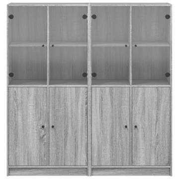 Bookcase with Doors Grey Sonoma 136x37x142 cm Engineered Wood