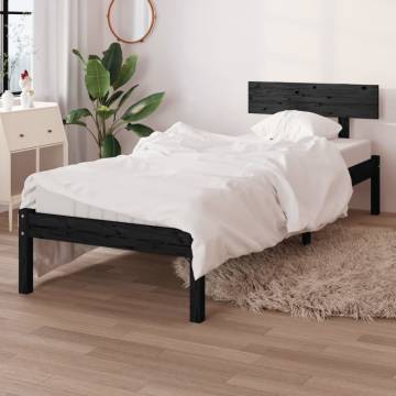 Bed Frame Black Solid Wood 75x190 cm Small Single