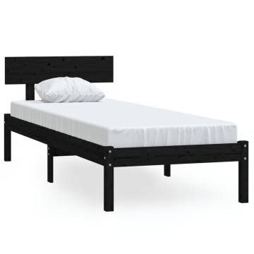 Bed Frame Black Solid Wood 75x190 cm Small Single