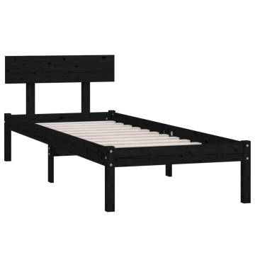 Bed Frame Black Solid Wood 75x190 cm Small Single