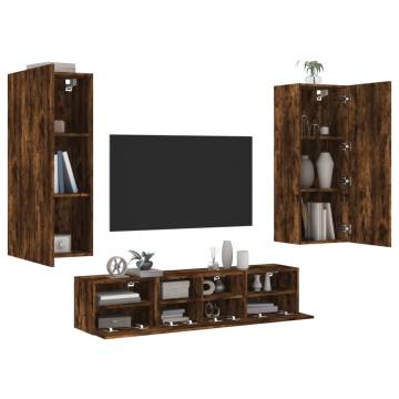 5 Piece TV Wall Units Smoked Oak Engineered Wood