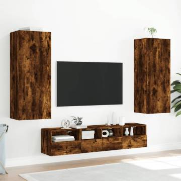 5 Piece TV Wall Units Smoked Oak Engineered Wood