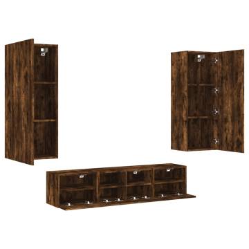 5 Piece TV Wall Units Smoked Oak Engineered Wood