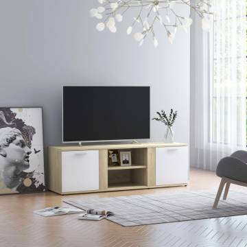 TV Cabinet White and Sonoma Oak 120x34x37 cm Engineered Wood