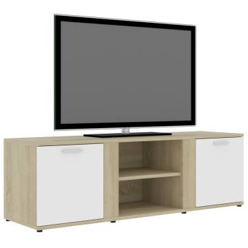 TV Cabinet White and Sonoma Oak 120x34x37 cm Engineered Wood