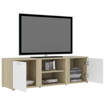 TV Cabinet White and Sonoma Oak 120x34x37 cm Engineered Wood