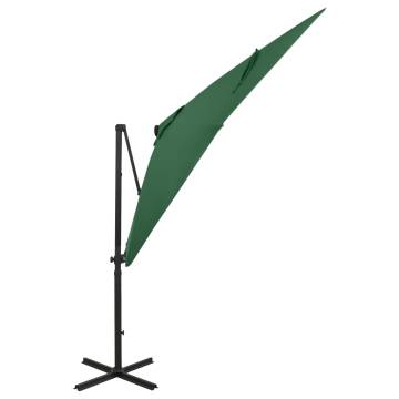 Cantilever Umbrella with Pole and LED Lights Green 250 cm