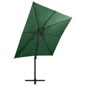 Cantilever Umbrella with Pole and LED Lights Green 250 cm