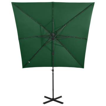 Cantilever Umbrella with Pole and LED Lights Green 250 cm