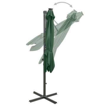 Cantilever Umbrella with Pole and LED Lights Green 250 cm