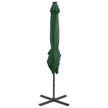 Cantilever Umbrella with Pole and LED Lights Green 250 cm