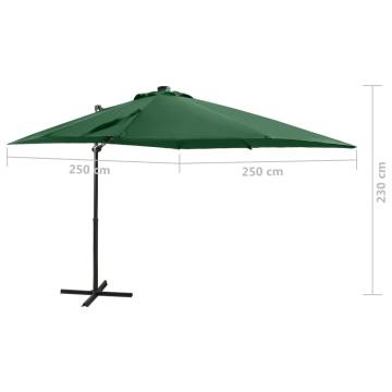 Cantilever Umbrella with Pole and LED Lights Green 250 cm