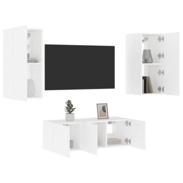 4 Piece TV Wall Units with LED White Engineered Wood