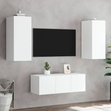 4 Piece TV Wall Units with LED White Engineered Wood