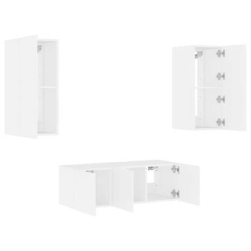 4 Piece TV Wall Units with LED White Engineered Wood