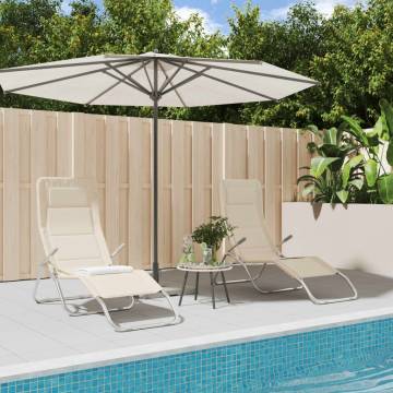 Folding Sun Loungers 2 pcs Cream Textilene&Powder-coated Steel