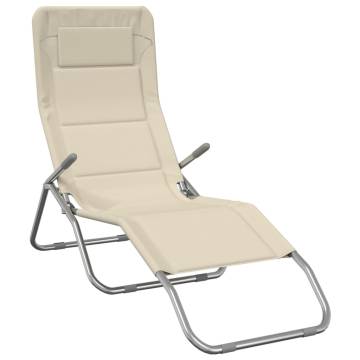 Folding Sun Loungers 2 pcs Cream Textilene&Powder-coated Steel