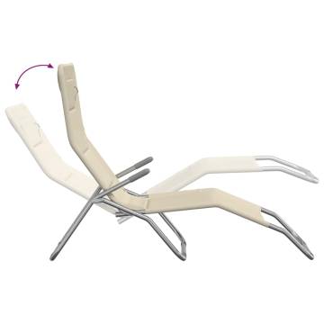 Folding Sun Loungers 2 pcs Cream Textilene&Powder-coated Steel