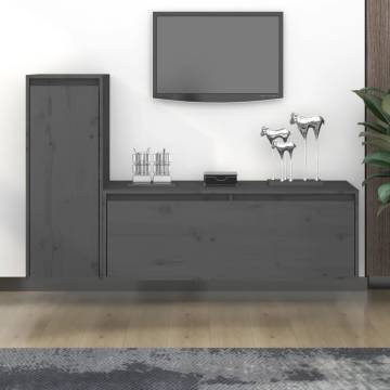 TV Cabinets 2 pcs Grey Solid Wood Pine