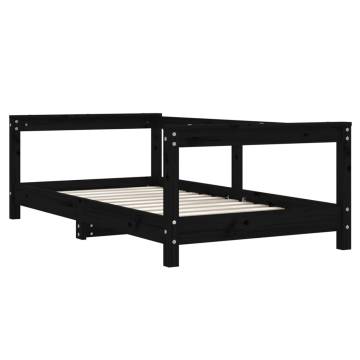 Kids Bed Frame Black 70x140 cm Solid Wood Pine