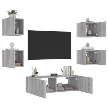 5 Piece TV Wall Cabinets with LED Lights Grey Sonoma