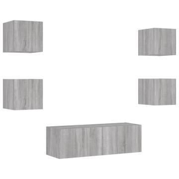 5 Piece TV Wall Cabinets with LED Lights Grey Sonoma