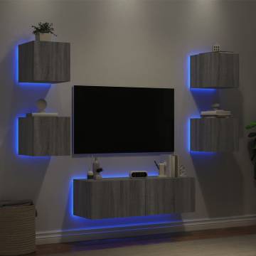 5 Piece TV Wall Cabinets with LED Lights Grey Sonoma