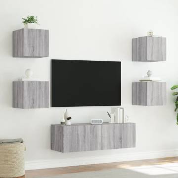 5 Piece TV Wall Cabinets with LED Lights Grey Sonoma