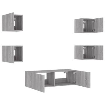 5 Piece TV Wall Cabinets with LED Lights Grey Sonoma