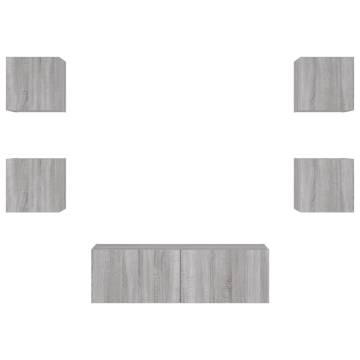 5 Piece TV Wall Cabinets with LED Lights Grey Sonoma