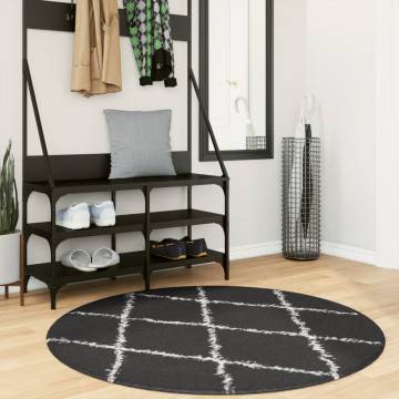 Shaggy Rug High Pile Modern Black and Cream Ø 120 cm