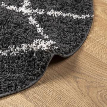 Shaggy Rug High Pile Modern Black and Cream Ø 120 cm