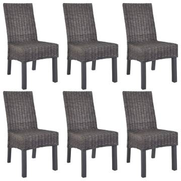 Dining Chairs 6 pcs Brown Kubu Rattan and Mango Wood