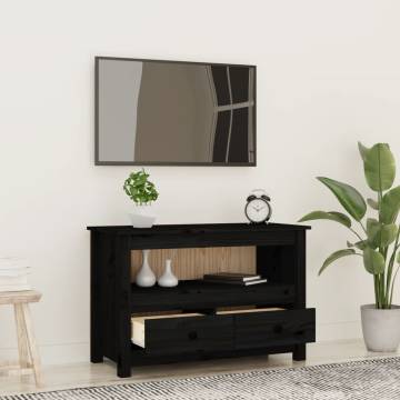 TV Cabinet Black 79x35x52 cm Solid Wood Pine