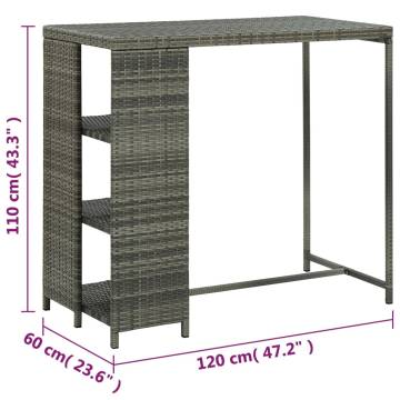 Bar Table with Storage Rack Grey 120x60x110 cm Poly Rattan