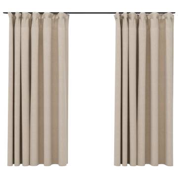 Linen-Look Blackout Curtains with Hooks 2 pcs Beige 140x175 cm