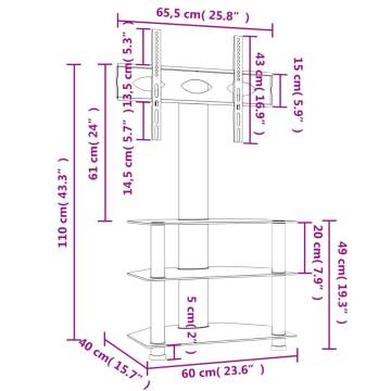 Corner TV Stand 3-Tiers for 32-70 Inch Black and Silver