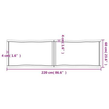 Table Top 220x60x(2-4) cm Untreated Solid Wood Live Edge