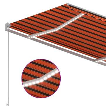 Manual Retractable Awning with LED 300x250 cm Orange and Brown