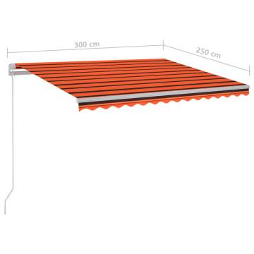 Manual Retractable Awning with LED 300x250 cm Orange and Brown