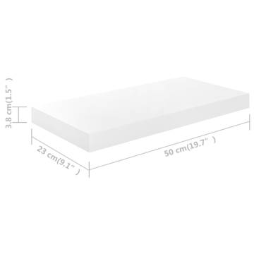 Floating Wall Shelves 2 pcs High Gloss White 50x23x3.8 cm MDF