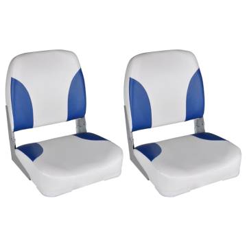 Boat Seats 2 pcs Foldable Backrest Blue-white Pillow 41x36x48cm