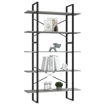 5-Tier Book Cabinet Concrete Grey 100x30x175 cm Engineered Wood