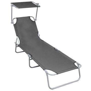 Folding Sun Lounger with Canopy Grey Aluminium