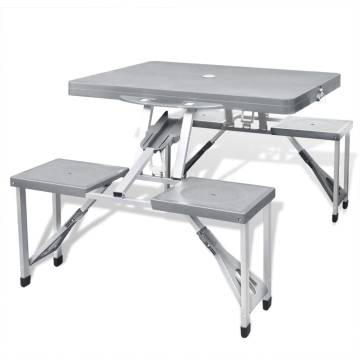 Foldable Camping Table Set with 4 Stools Aluminium Extra Light Grey