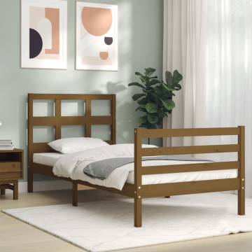 Bed Frame with Headboard Honey Brown 90x200 cm Solid Wood