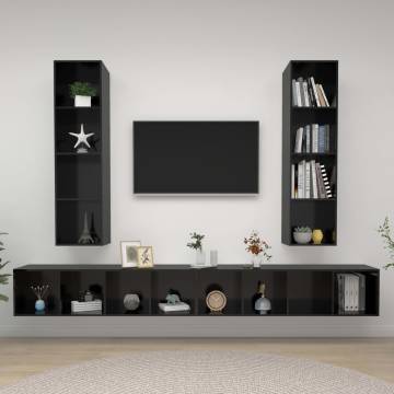 Wall-mounted TV Cabinets 4 pcs High Gloss Black Engineered Wood